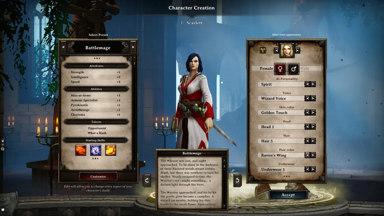 Tworzenie postaci w Divinity Original Sin: wybór klasy Battlemage, modyfikacja atrybutów i umiejętności. Poradnik.