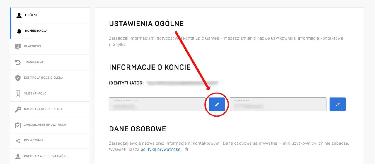 Zmiana nicku Fortnite: edycja wyświetlanej nazwy w ustawieniach konta Epic Games.