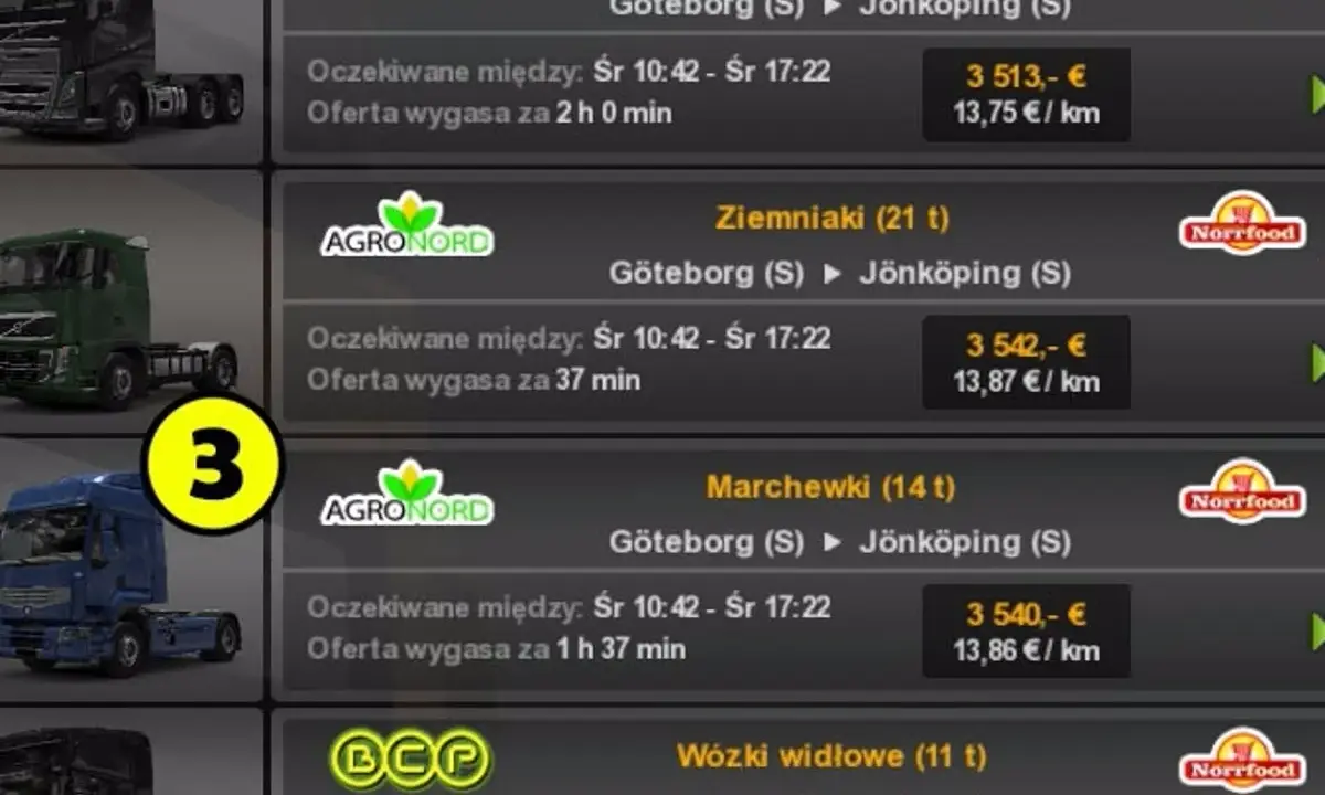 ETS 2: szukasz naczepy dla pracownika? Zobacz oferty transportu syropu klonowego, ziemniaków i marchewek.