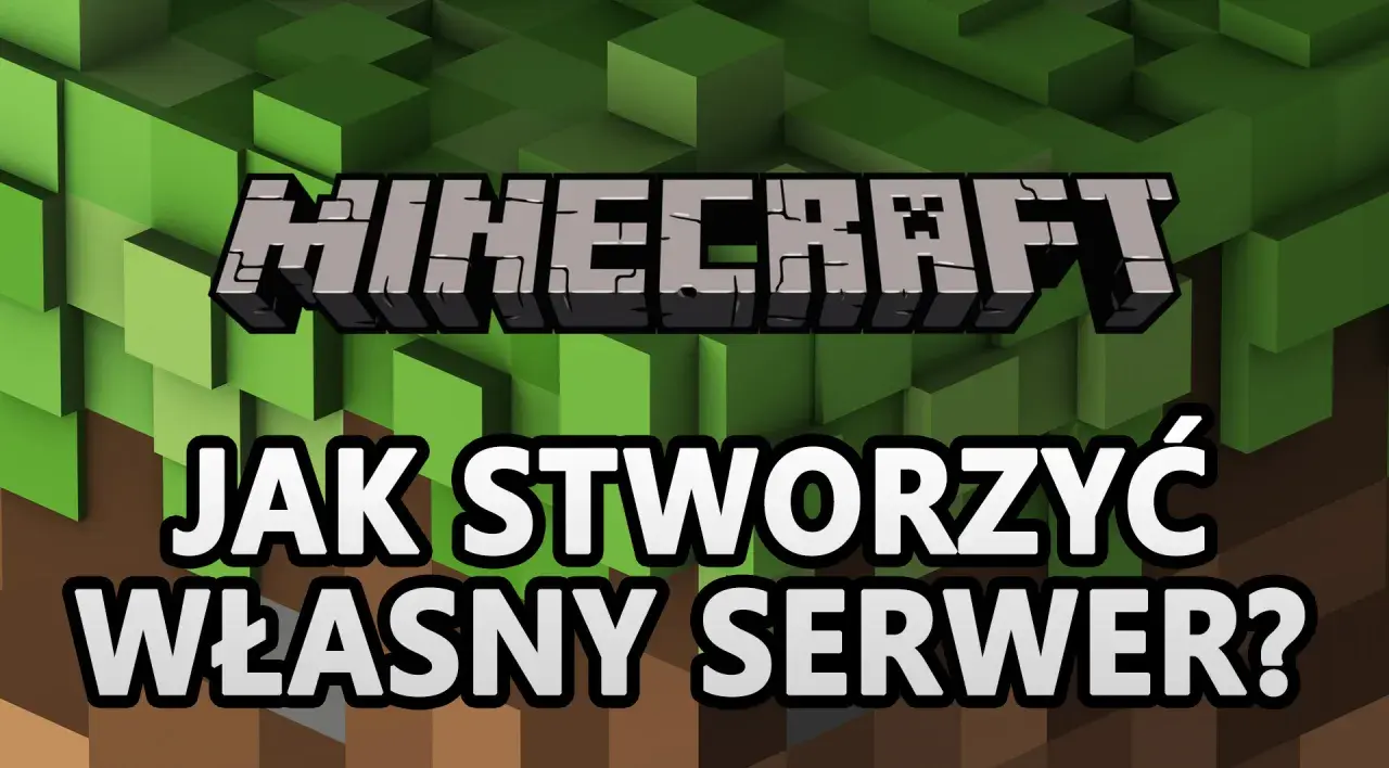Jak stworzyć serwer Minecraft? Grafika z logo gry i pytaniem o tworzenie własnego serwera.
