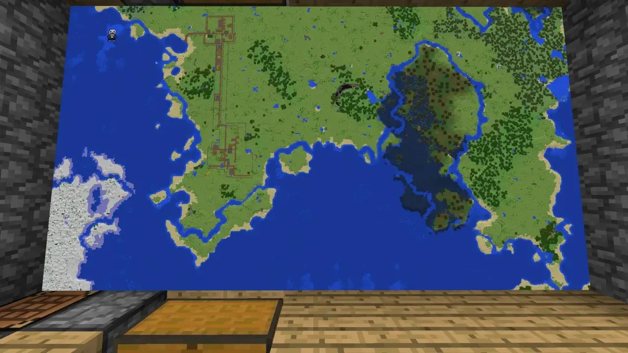 Odkryj świat Minecrafta na tej mapie! Zobacz, jak zrobic mape w mc, eksplorując lądy, morza i śnieżne krainy.
