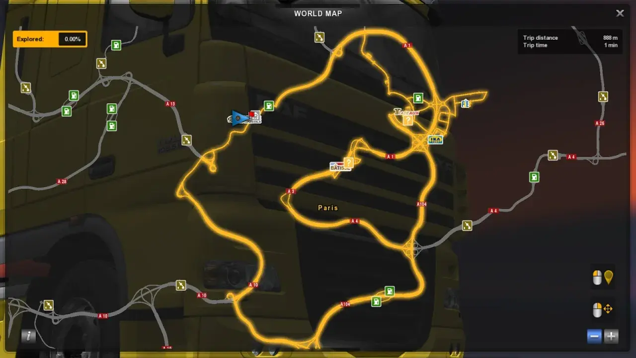 Mapa świata ETS2 z trasą wokół Paryża. Czas na podróż, vive la France ets2!