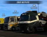 Konwój ciężarówek w grze ETS multiplayer. Beny, tomsa55 i Nemiro przygotowują się do wspólnej jazdy.