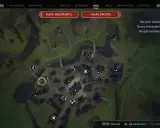 Mapa Hogsmeade z zaznaczonymi skrzyniami skarbów, stronami przewodnika i posążkami demimoza.