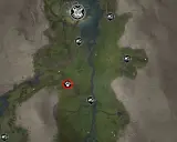 Mapa Hogwart's Legacy z zaznaczonym śladem łapy. Szukaj przygód w tej krainie!