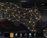 Mapa świata w grze ETS2, pokazująca południowo-zachodnie Stany Zjednoczone. Widoczne miasta to m.in. Albuquerque, El Paso, Dallas, Houston. To jest dlc mapowe ets2.