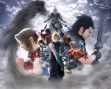 Postacie z Final Fantasy VII od Square Enix w chmurach. Cloud, Tifa, Aerith, Zack i Sephiroth w epickiej kompozycji.