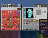 Gracz w Minecraft pokazuje, jak zrobić książkę z zaklęciami, prezentując wiele zaklęć, takich jak Ochrona III i Szczęście II.