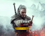 Geralt z Rivii, wróg publiczny Wiedźmin 3, gotowy do walki na tle zimowych gór i płomieni.