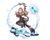 Aloy z Genshin Impact w akcji, naciąga łuk, gotowa do strzału. Wokół niej wiruje lodowy żywioł.