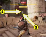 Assassin's Creed Origins poradnik: Bayek wyrusza na misję w "Domu Życia". Strzałki wskazują cele.