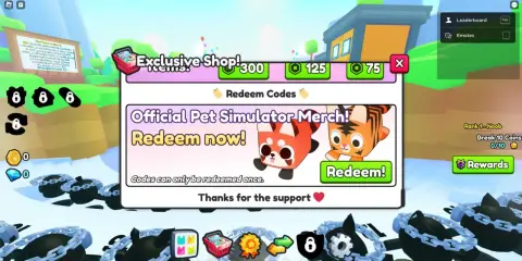 W grze Pet Simulator 99 szukaj kodów na oficjalne gadżety! Kliknij "Redeem" i zdobądź nagrody.