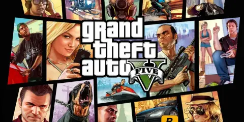 Kody GTA 5 PS5: kolaż postaci z gry, w tym Michael, Franklin, Trevor, Chop i inne.