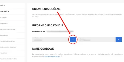 Zmiana nicku Fortnite: edycja wyświetlanej nazwy w ustawieniach konta Epic Games.