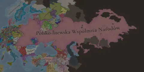 Mapa Europy w grze Europa Universalis 4. Potężna Rzeczpospolita rozciąga się od Bałtyku po Morze Czarne.