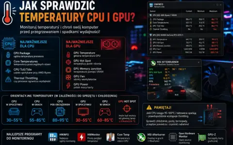 Monitoruj temperaturę karty graficznej (GPU) i procesora (CPU) za pomocą HWInfo i MSI Afterburner. Sprawdź kluczowe wskaźniki, by uniknąć przegrzewania.
