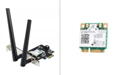 Karta sieciowa Wi-Fi z antenami i moduł Intel Dual Band Wireless-AC 3160. Dowiedz się, jak włączyć Bluetooth Windows 10.