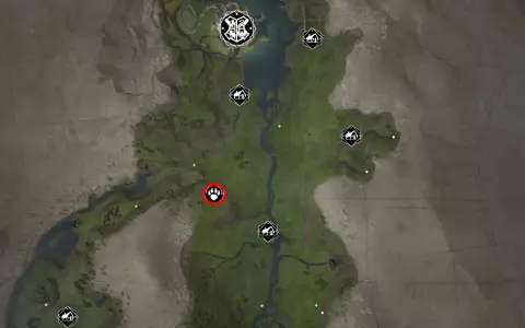 Mapa Hogwart's Legacy z zaznaczonym śladem łapy. Szukaj przygód w tej krainie!