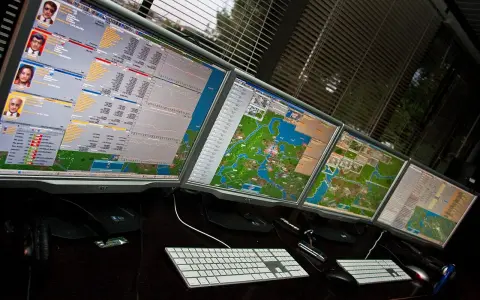 Wielomonitorowy pulpit gracza w grze **cargo tycoon**. Widok mapy i wykresów finansowych.