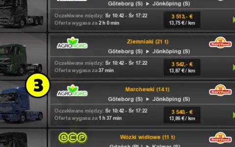 ETS 2: szukasz naczepy dla pracownika? Zobacz oferty transportu syropu klonowego, ziemniaków i marchewek.
