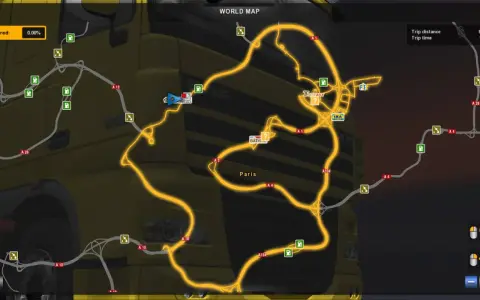 Mapa świata ETS2 z trasą wokół Paryża. Czas na podróż, vive la France ets2!