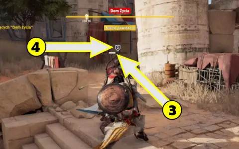Assassin's Creed Origins poradnik: Bayek wyrusza na misję w "Domu Życia". Strzałki wskazują cele.