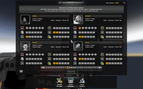 Rekrutacja kierowców w ETS2. Aby dodać pieniądze do gry, musisz zarobić je na zleceniach.