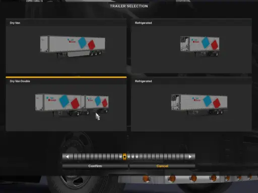 Wybór naczepy w ETS2: Dry Van Double, potencjalnie najbardziej opłacalna naczepa ets2.