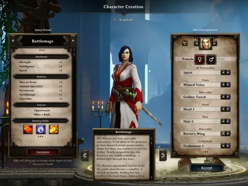 Tworzenie postaci w Divinity Original Sin: wybór klasy Battlemage, modyfikacja atrybutów i umiejętności. Poradnik.