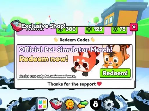 W grze Pet Simulator 99 szukaj kodów na oficjalne gadżety! Kliknij "Redeem" i zdobądź nagrody.
