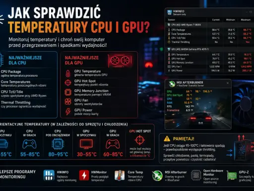 Monitoruj temperaturę karty graficznej (GPU) i procesora (CPU) za pomocą HWInfo i MSI Afterburner. Sprawdź kluczowe wskaźniki, by uniknąć przegrzewania.