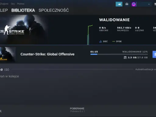 Walidacja gry Counter-Strike: Global Offensive na Steam. Proces ten jest kluczowy, gdy chcesz przenieść grę z dysku na dysk, zapewniając jej poprawną instalację.