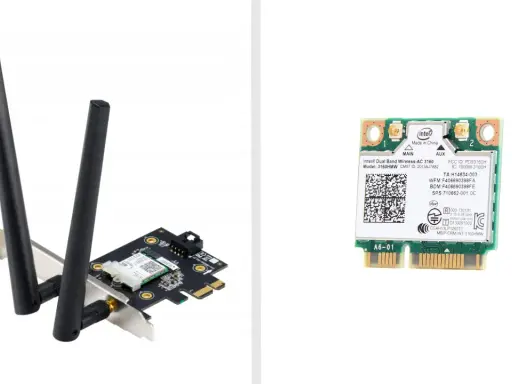 Karta sieciowa Wi-Fi z antenami i moduł Intel Dual Band Wireless-AC 3160. Dowiedz się, jak włączyć Bluetooth Windows 10.