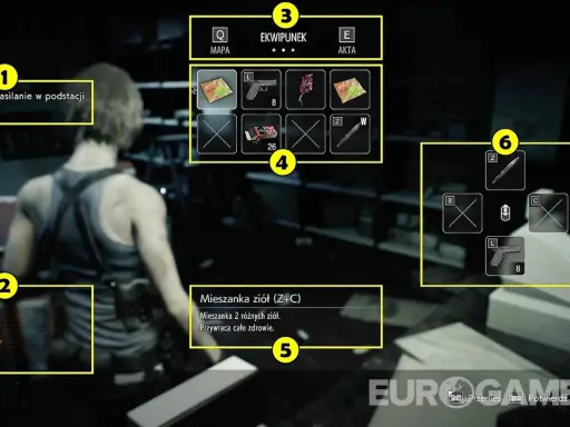 Poradnik Resident Evil 3: Jill walczy o przetrwanie, zbierając zioła i amunicję. Ekwipunek i mapa pomagają w walce.