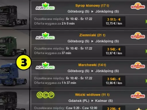 ETS 2: szukasz naczepy dla pracownika? Zobacz oferty transportu syropu klonowego, ziemniaków i marchewek.