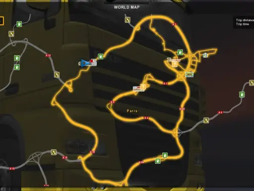 Mapa świata ETS2 z trasą wokół Paryża. Czas na podróż, vive la France ets2!