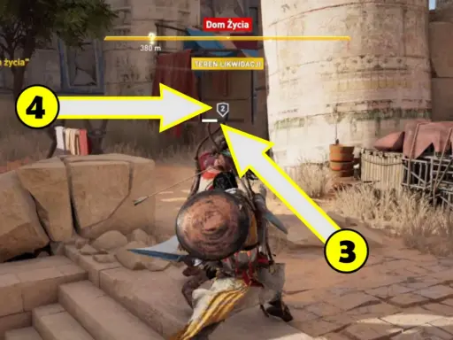 Assassin's Creed Origins poradnik: Bayek wyrusza na misję w "Domu Życia". Strzałki wskazują cele.
