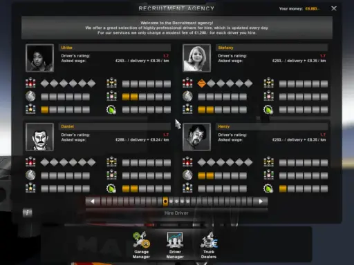 Rekrutacja kierowców w ETS2. Aby dodać pieniądze do gry, musisz zarobić je na zleceniach.