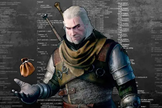 Geralt z Rivii, otoczony kodem, szuka **kodów do HoI4**.