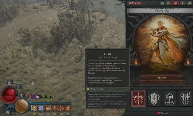Diablo 2 Paladyn build: Przysięga Zeloty wzmacnia ataki i zapewnia umocnienie. Idealne dla gracza szukającego potężnego paladyna.