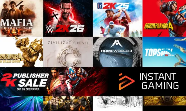 Kolaż okładek gier: Mafia, WWE 2K26, PGA Tour 2K25, Borderlands 4, Civilization VII, Homeworld 3, Topspin 2K25.