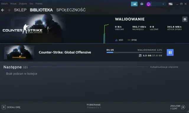 Walidacja gry Counter-Strike: Global Offensive na Steam. Proces ten jest kluczowy, gdy chcesz przenieść grę z dysku na dysk, zapewniając jej poprawną instalację.
