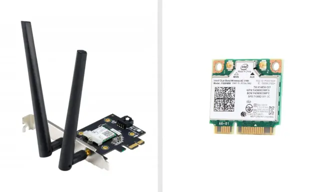 Karta sieciowa Wi-Fi z antenami i moduł Intel Dual Band Wireless-AC 3160. Dowiedz się, jak włączyć Bluetooth Windows 10.