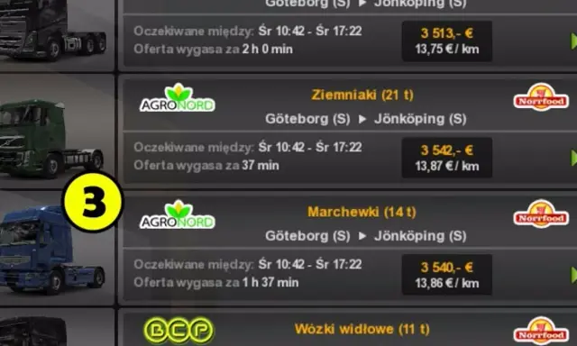 ETS 2: szukasz naczepy dla pracownika? Zobacz oferty transportu syropu klonowego, ziemniaków i marchewek.
