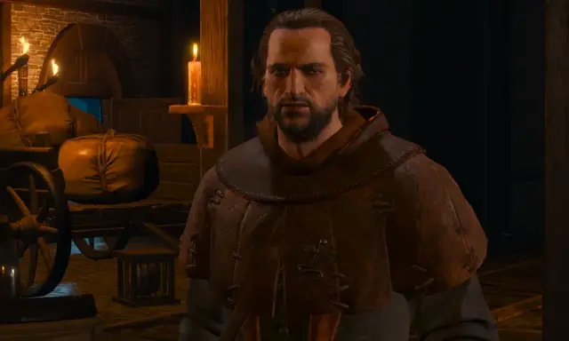 Geralt w karczmie, rozmawia z kupcem. Czy to jeden z tych, co popełnili śmiertelne grzechy w Wiedźmin 3?