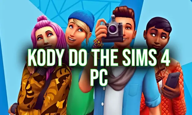 Cztery Simsy z The Sims 4, z napisem "KODY DO THE SIMS 4 PC". Dowiedz się, jak używać kod na zablokowane obiekty.