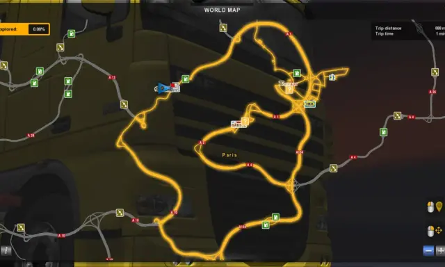Mapa świata ETS2 z trasą wokół Paryża. Czas na podróż, vive la France ets2!