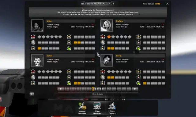 Rekrutacja kierowców w ETS2. Aby dodać pieniądze do gry, musisz zarobić je na zleceniach.