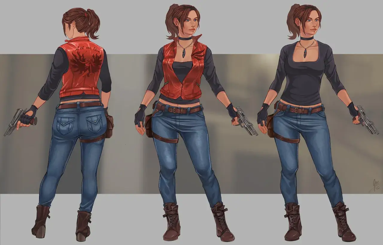 Claire Redfield w wersji z Resident Evil Code Veronica Remake, gotowa do walki z zombie.