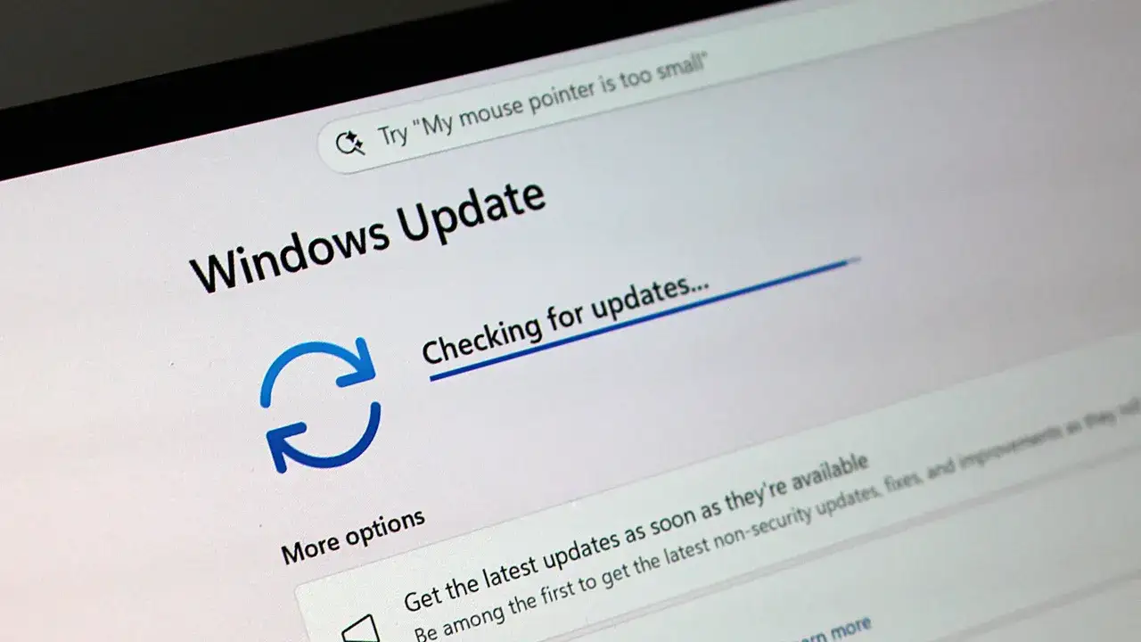 Asystent aktualizacji Windows 11 sprawdza dostępne aktualizacje. Widoczny jest komunikat 